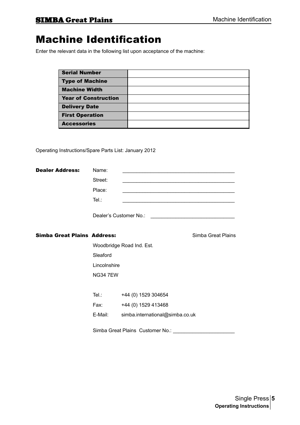 Machine identification | Great Plains P17400G Operator Manual User Manual | Page 5 / 164