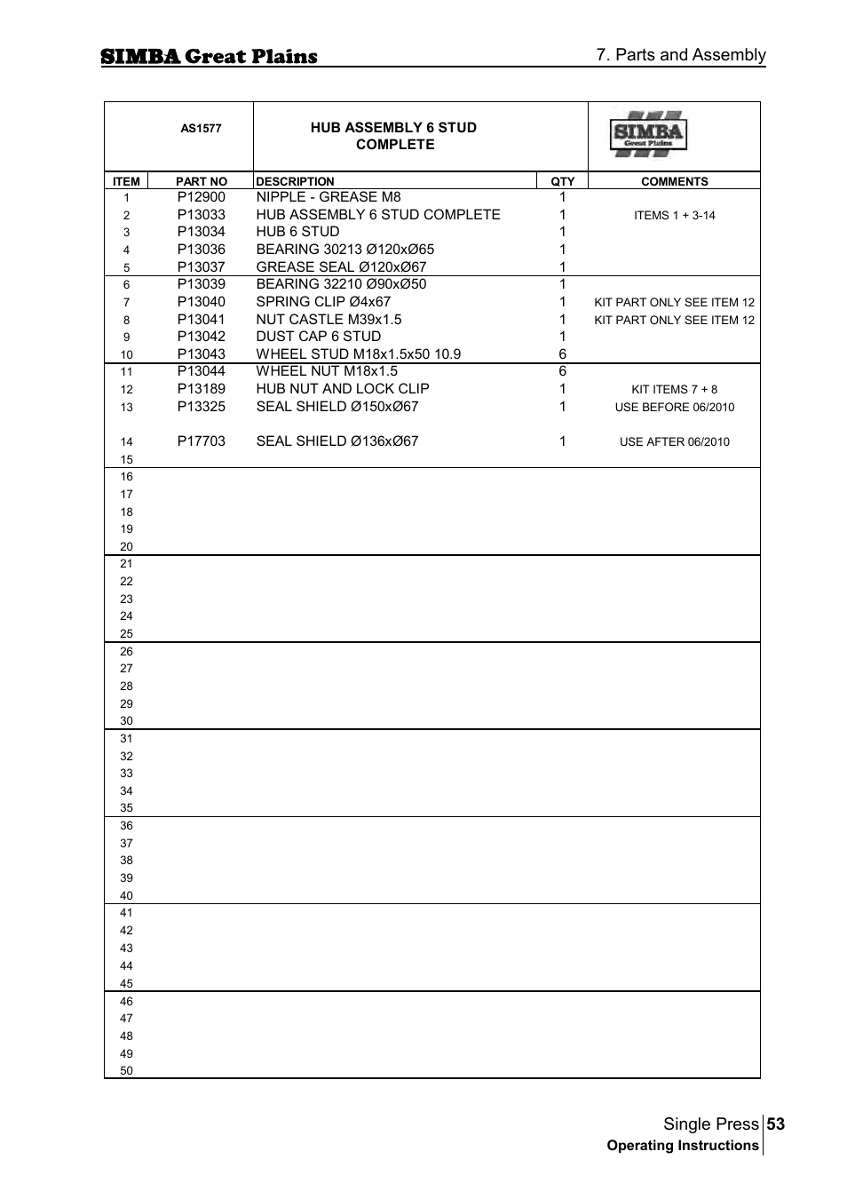 53 single press, Parts and assembly | Great Plains P17400G Operator Manual User Manual | Page 53 / 164