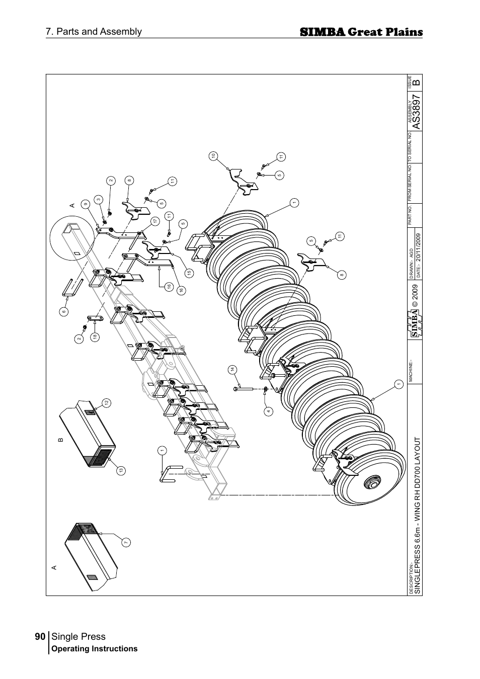 Single press, 90 7. parts and assembly, Bas 38 97 | Operating instructions, Si m b a | Great Plains P17400G Operator Manual User Manual | Page 90 / 164