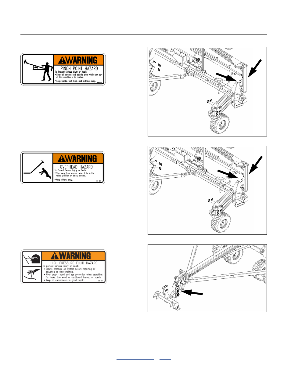 579c warning: pinch/shear hazard, 580c warning: overhead marker, 094c warning: high pressure fluid | Great Plains YP4025F-1670 Operator Manual User Manual | Page 14 / 196