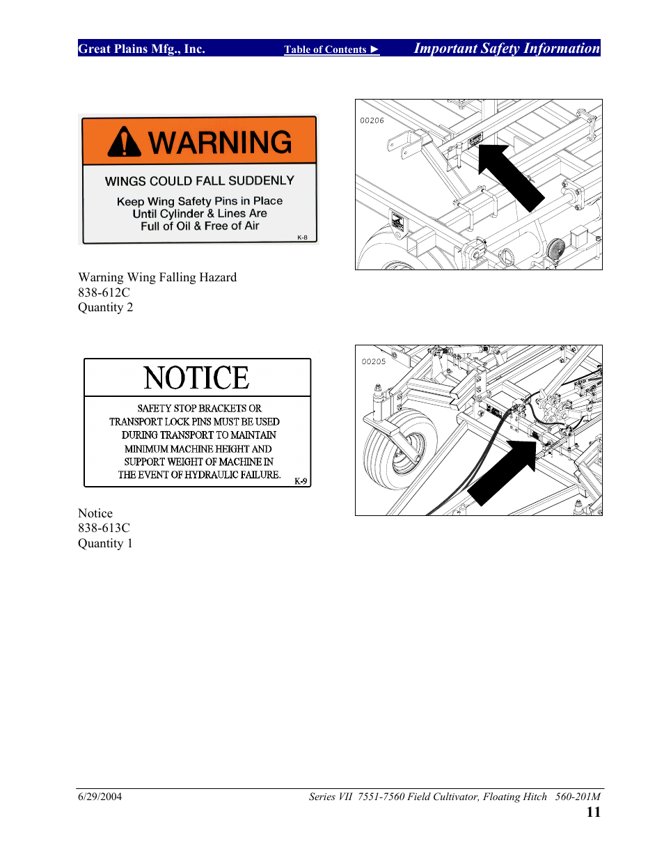 Important safety information | Great Plains 7560 Series VII Field Cultivator-Floating Hitch Operator Manual User Manual | Page 13 / 62