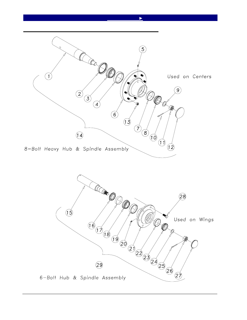 8 & 6-bolt hub & spindle assembly (s/n 1425cc+) | Great Plains 7560 Series VII Field Cultivator-Floating Hitch Operator Manual User Manual | Page 42 / 62