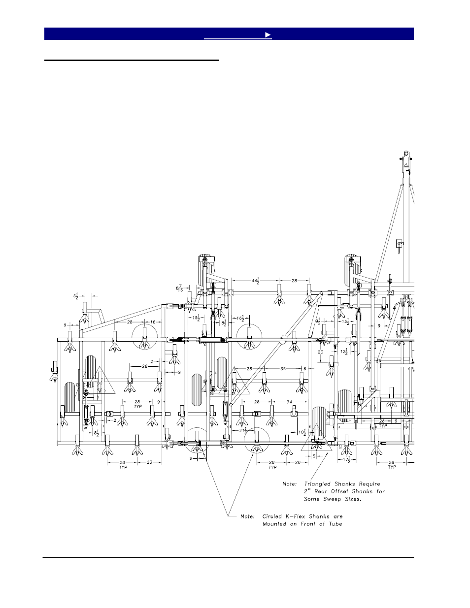 7556 shank layout, floating hitch | Great Plains 7560 Series VII Field Cultivator-Floating Hitch Operator Manual User Manual | Page 50 / 62