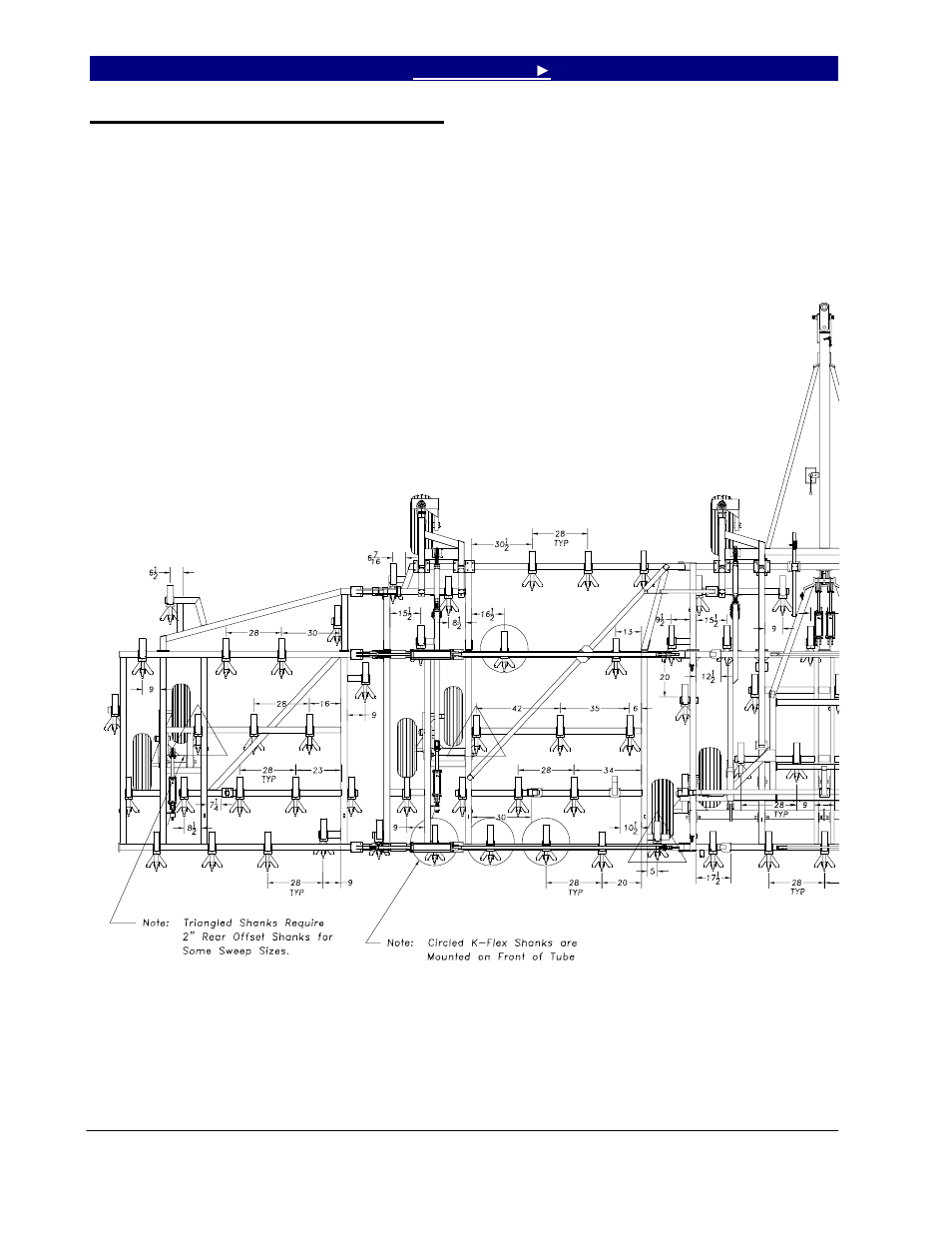 7560 shank layout, floating hitch | Great Plains 7560 Series VII Field Cultivator-Floating Hitch Operator Manual User Manual | Page 54 / 62