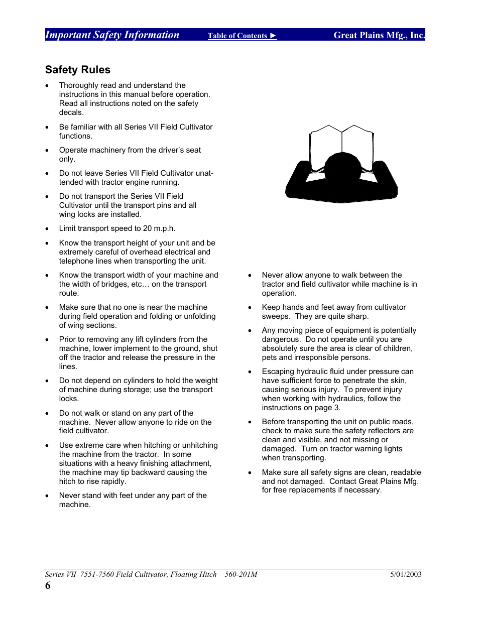 Safety rules, Important safety information | Great Plains 7560 Series VII Field Cultivator-Floating Hitch Operator Manual User Manual | Page 8 / 62