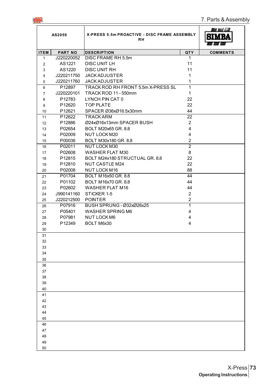 73 x-press, Parts & assembly | Great Plains AS2050 Assembly Instructions User Manual | Page 35 / 66