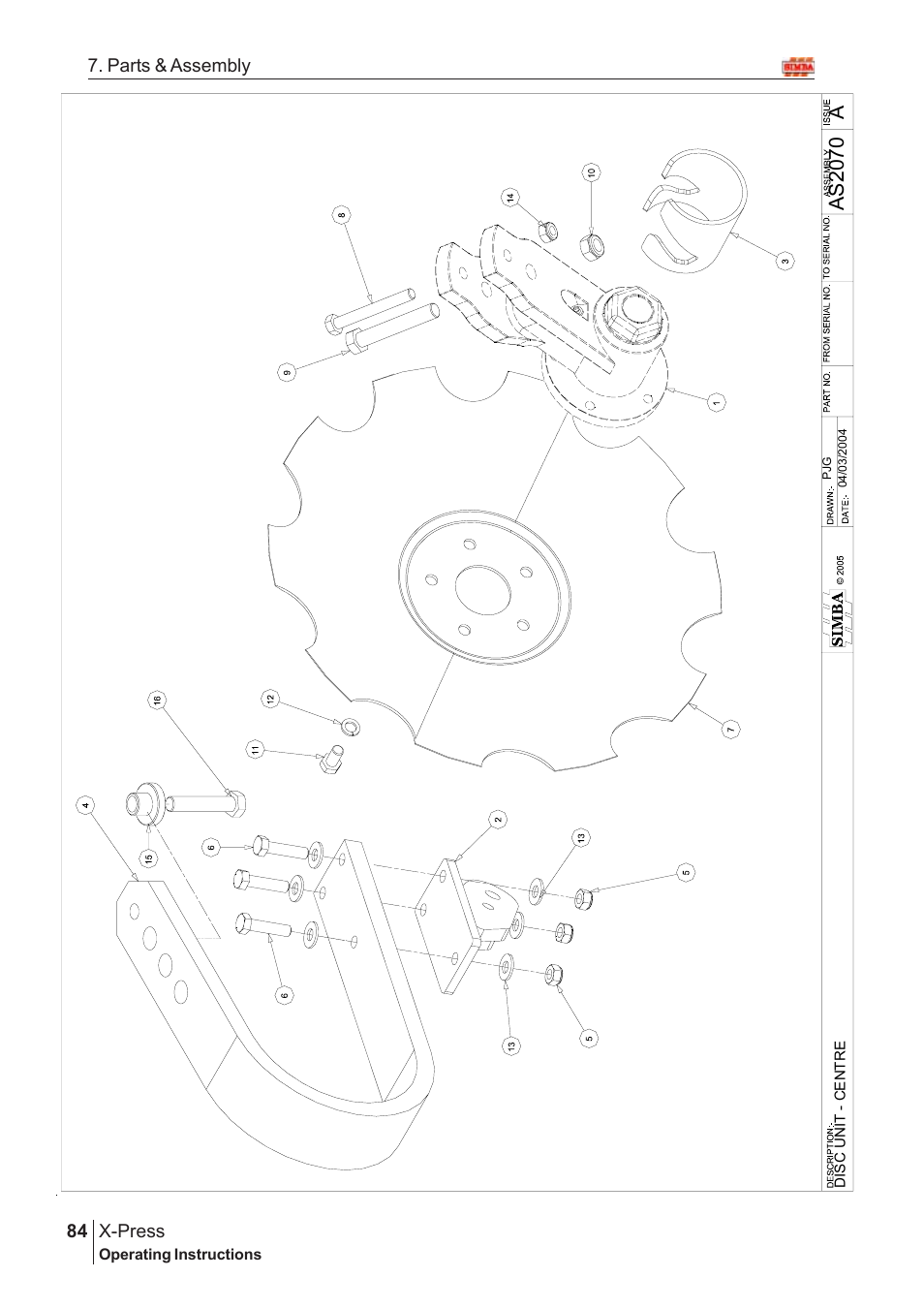 Aas20 70, X-press, 84 7. parts & assembly | Great Plains AS2050 Assembly Instructions User Manual | Page 46 / 66