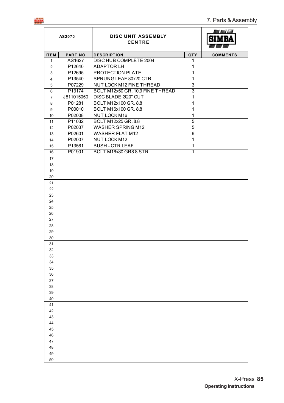 85 x-press, Parts & assembly | Great Plains AS2050 Assembly Instructions User Manual | Page 47 / 66
