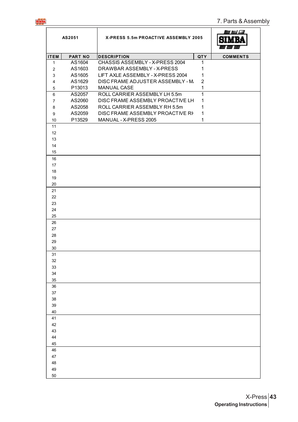 43 x-press, Parts & assembly | Great Plains AS2050 Assembly Instructions User Manual | Page 5 / 66