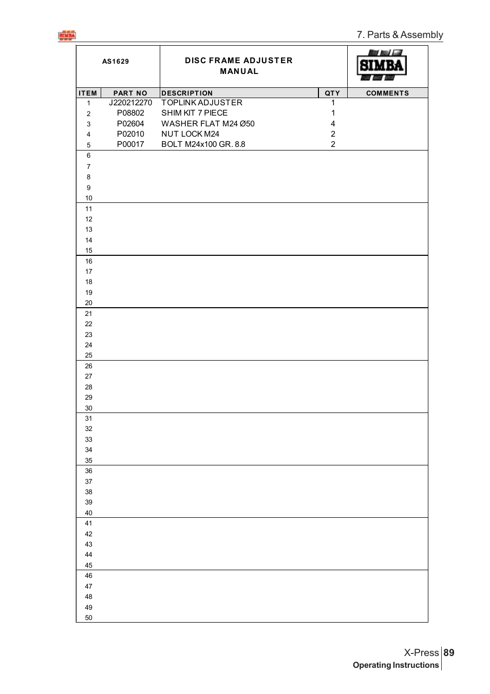 89 x-press, Parts & assembly | Great Plains AS2050 Assembly Instructions User Manual | Page 51 / 66