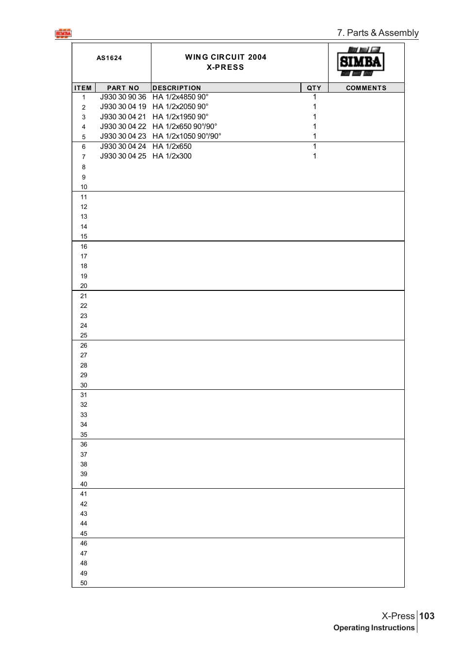 103 x-press, Parts & assembly | Great Plains AS2050 Assembly Instructions User Manual | Page 65 / 66