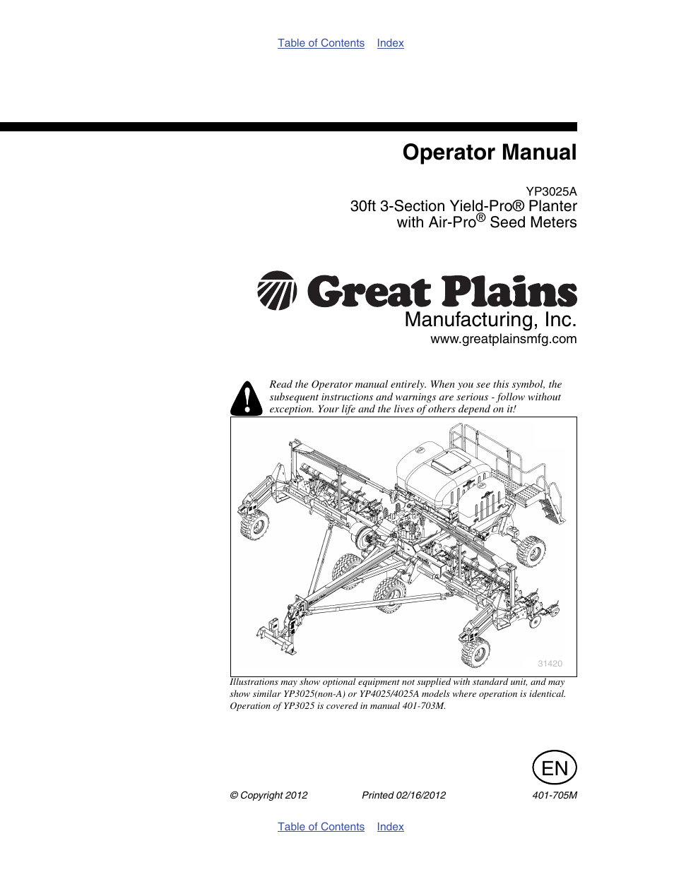 Great Plains YP3025A Operator Manual User Manual | 190 pages