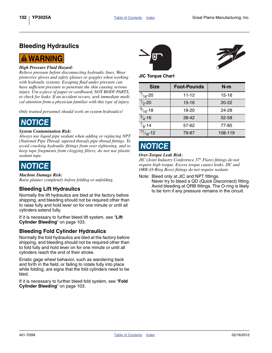 Bleeding hydraulics, Bleeding lift hydraulics, Bleeding fold cylinder hydraulics | Great Plains YP3025A Operator Manual User Manual | Page 106 / 190