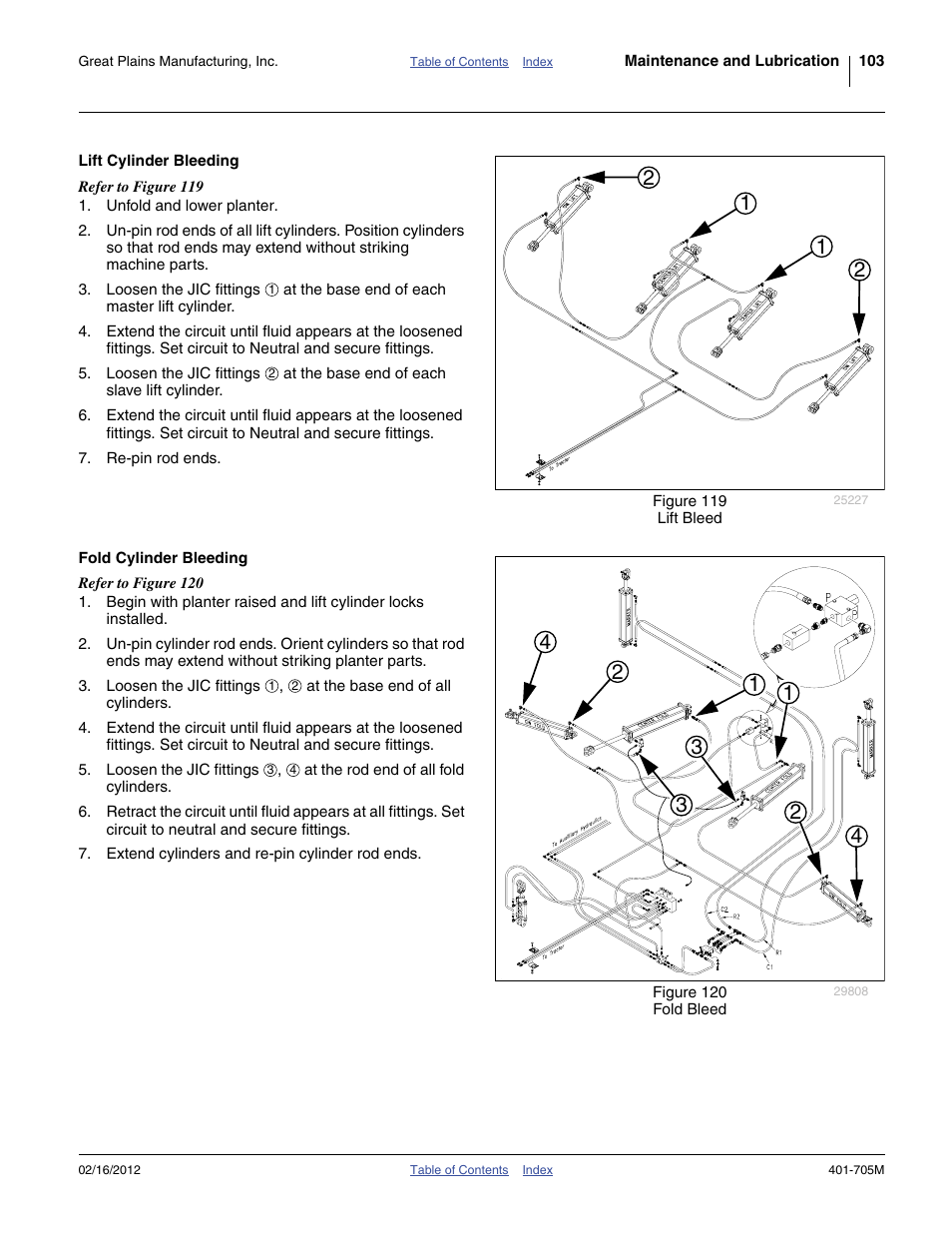 Lift cylinder bleeding, Fold cylinder bleeding | Great Plains YP3025A Operator Manual User Manual | Page 107 / 190