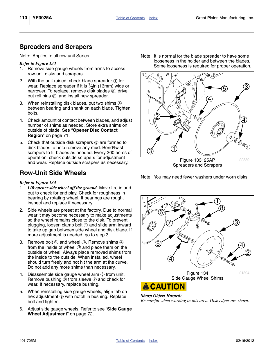 Spreaders and scrapers, Row-unit side wheels, Spreaders and scrapers row-unit side wheels | Great Plains YP3025A Operator Manual User Manual | Page 114 / 190