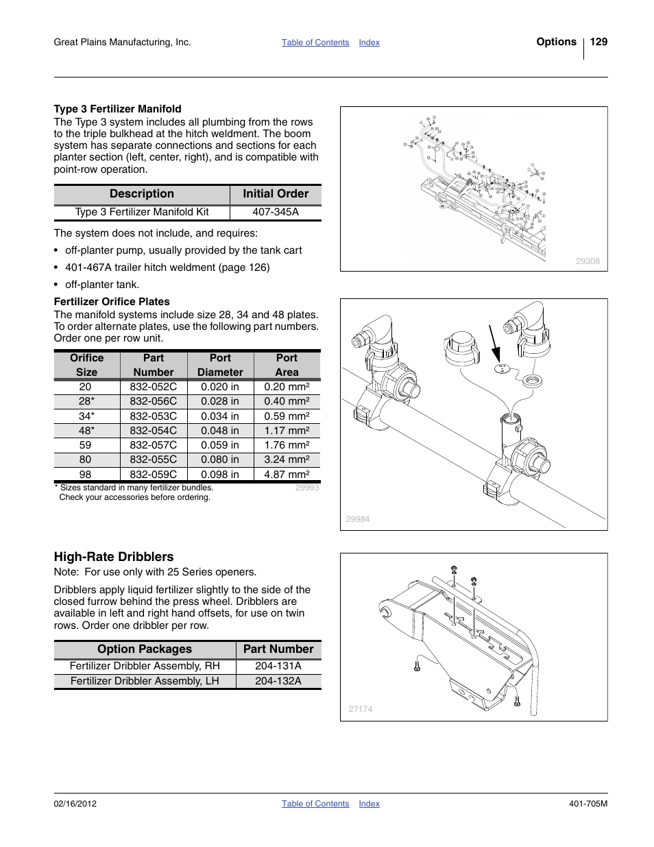 Type 3 fertilizer manifold, Fertilizer orifice plates, High-rate dribblers | Great Plains YP3025A Operator Manual User Manual | Page 133 / 190