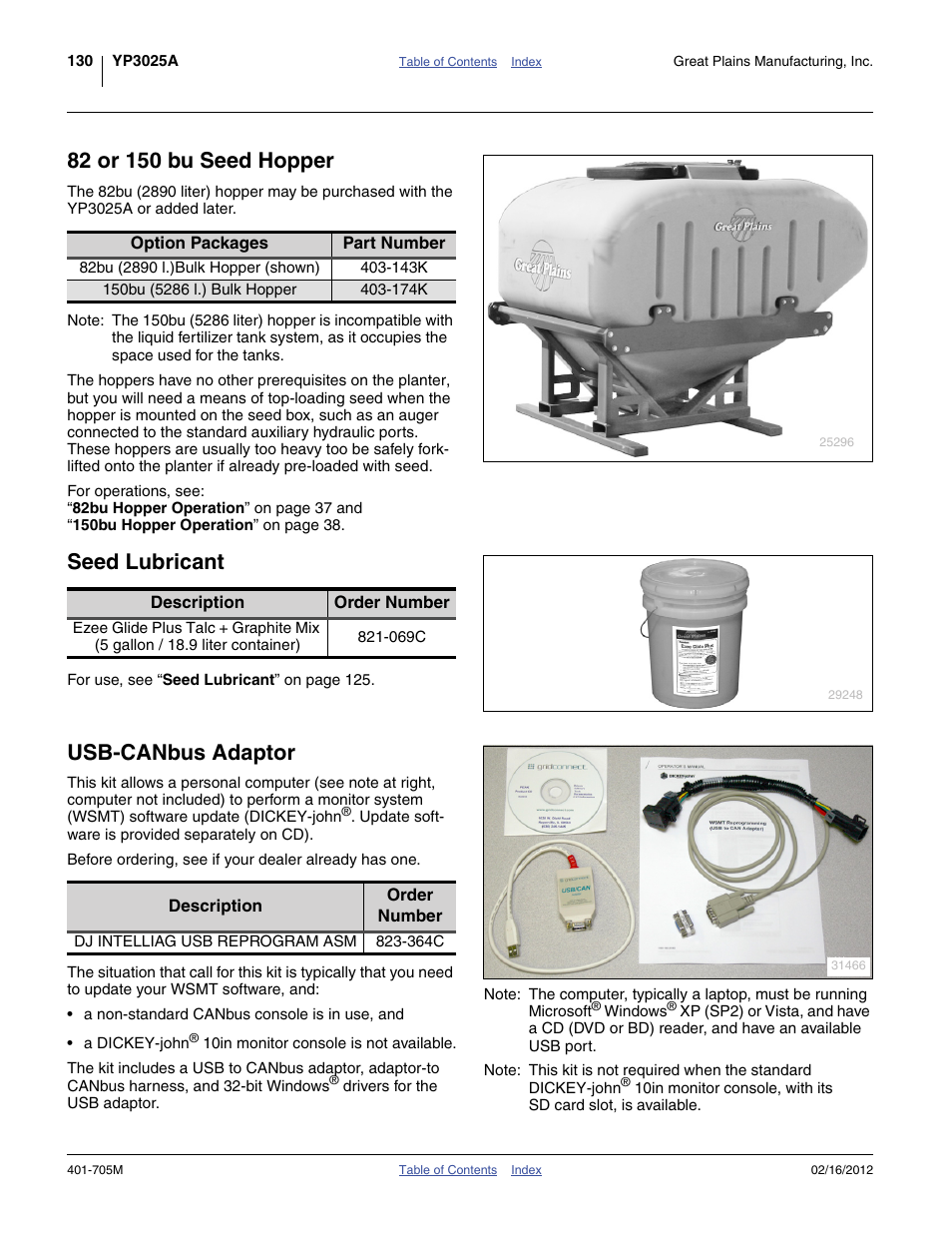 82 or 150 bu seed hopper, Seed lubricant, Usb-canbus adaptor | Great Plains YP3025A Operator Manual User Manual | Page 134 / 190