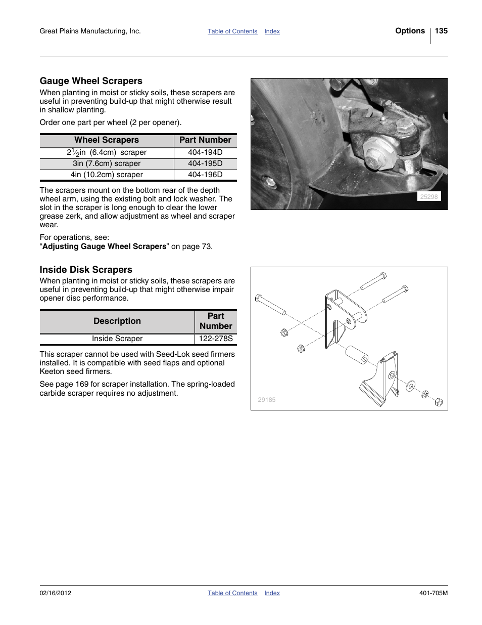 Gauge wheel scrapers, Inside disk scrapers | Great Plains YP3025A Operator Manual User Manual | Page 139 / 190