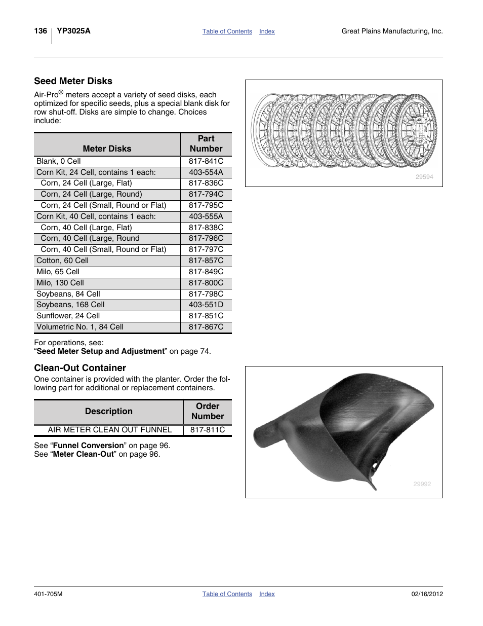 Seed meter disks, Clean-out container, 841c) | Great Plains YP3025A Operator Manual User Manual | Page 140 / 190