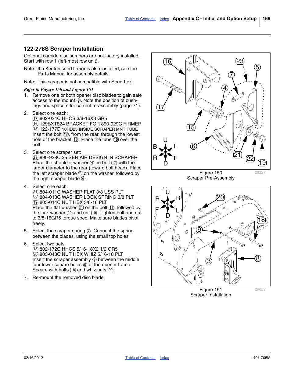 278s scraper installation | Great Plains YP3025A Operator Manual User Manual | Page 173 / 190
