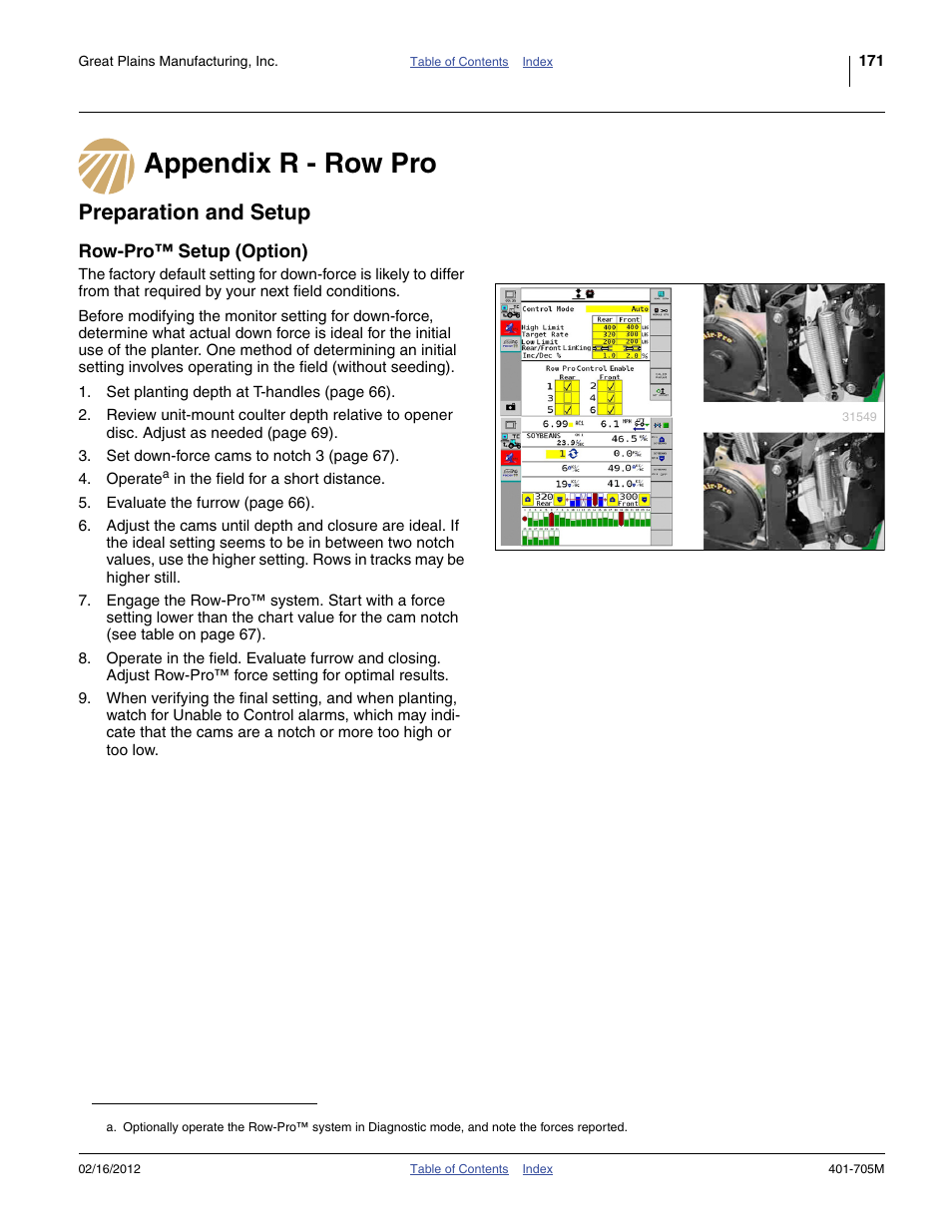 Appendix r - row pro, Preparation and setup, Row-pro™ setup (option) | Great Plains YP3025A Operator Manual User Manual | Page 175 / 190