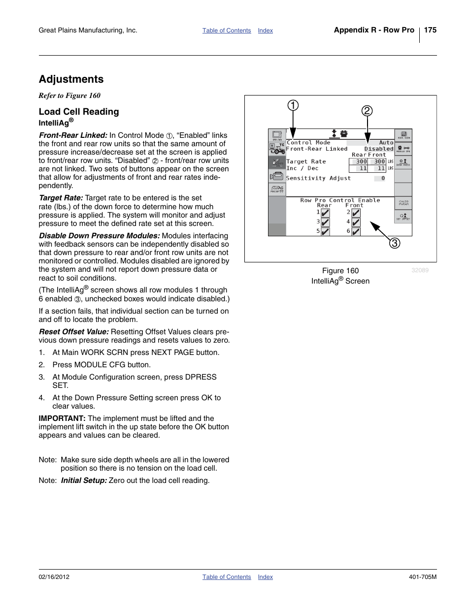 Adjustments, Load cell reading | Great Plains YP3025A Operator Manual User Manual | Page 179 / 190
