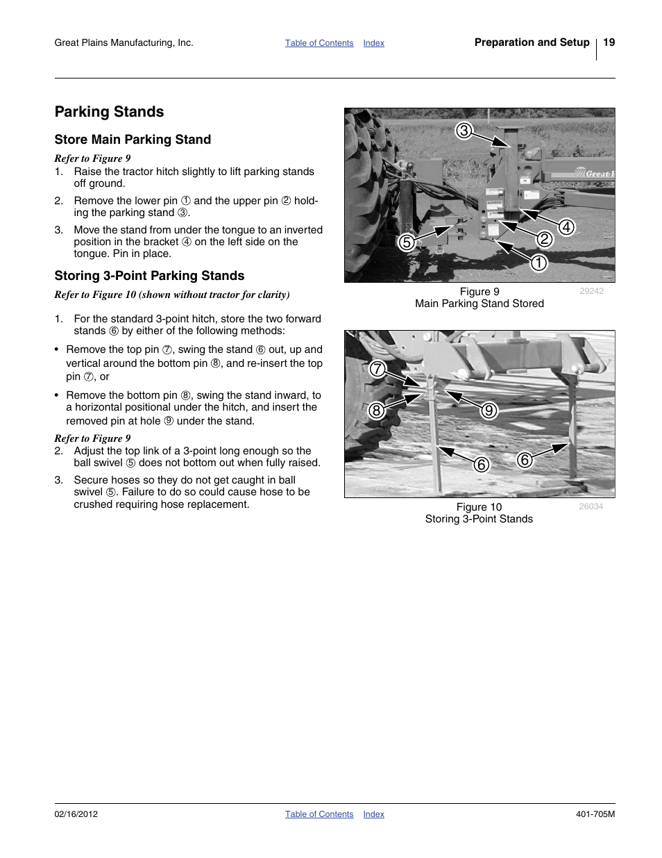 Parking stands, Store main parking stand, Storing 3-point parking stands | King stand. see | Great Plains YP3025A Operator Manual User Manual | Page 23 / 190