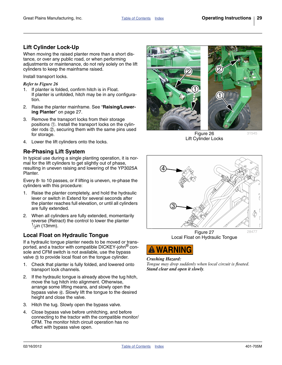 Lift cylinder lock-up, Re-phasing lift system, Local float on hydraulic tongue | Great Plains YP3025A Operator Manual User Manual | Page 33 / 190