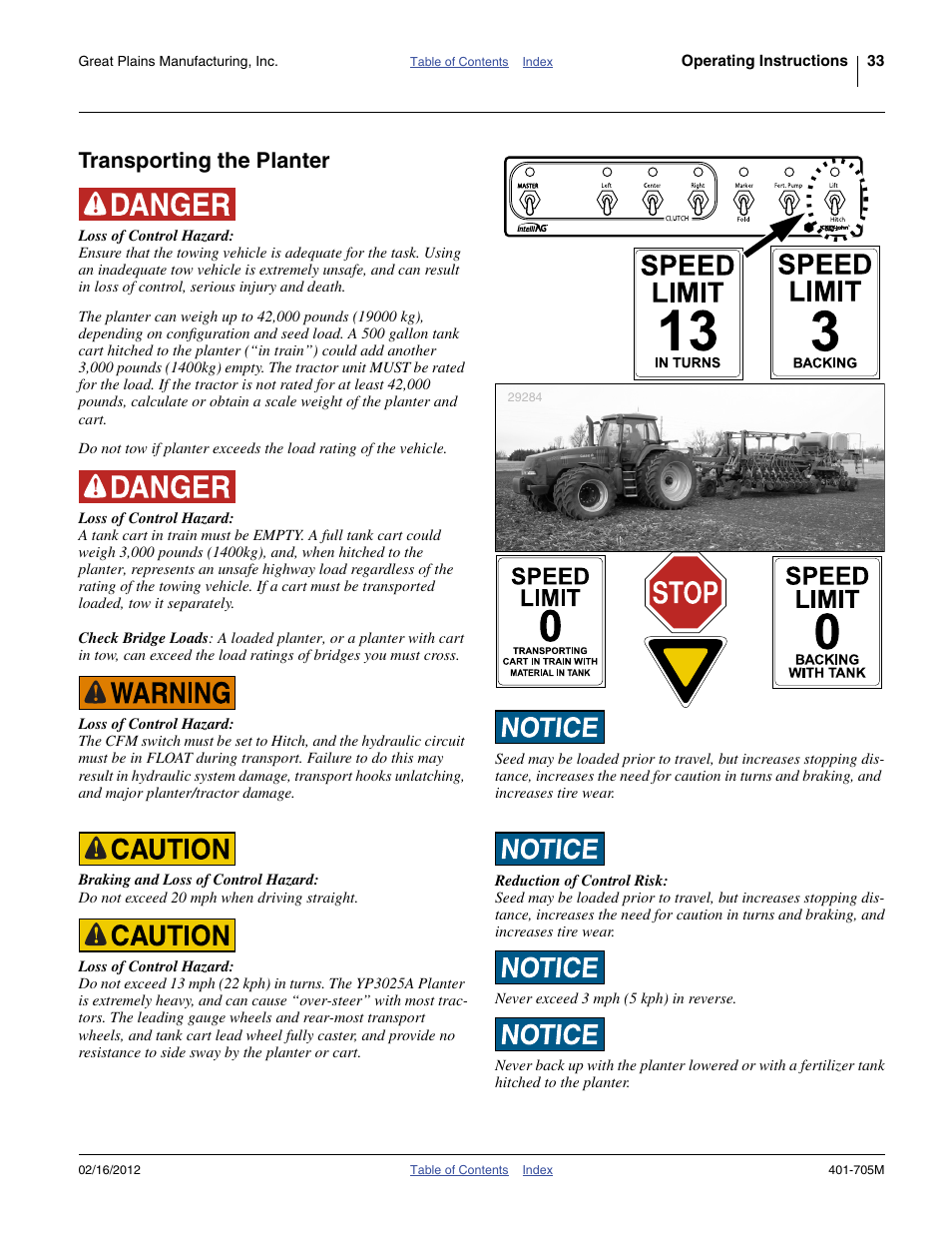 Transporting the planter | Great Plains YP3025A Operator Manual User Manual | Page 37 / 190