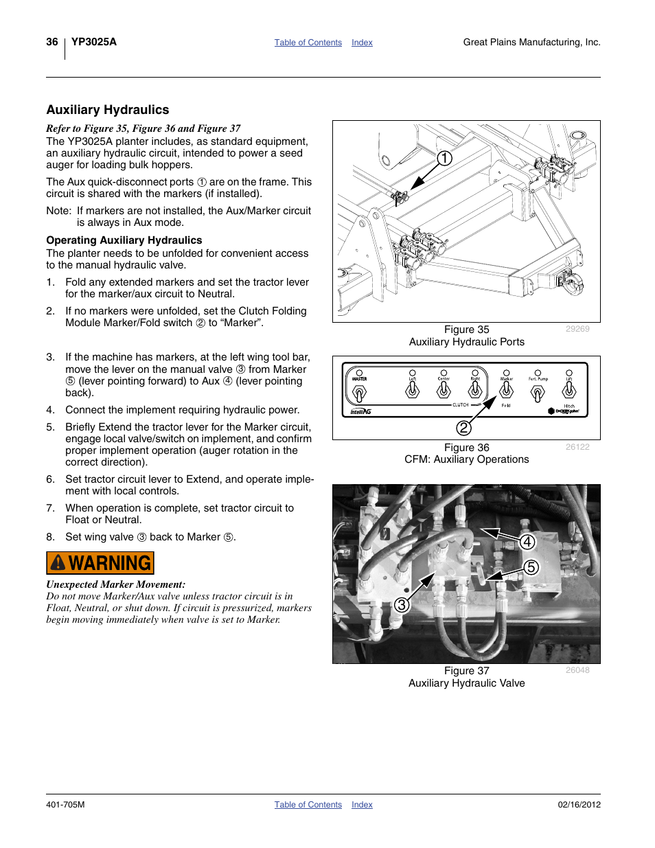 Auxiliary hydraulics, Operating auxiliary hydraulics | Great Plains YP3025A Operator Manual User Manual | Page 40 / 190