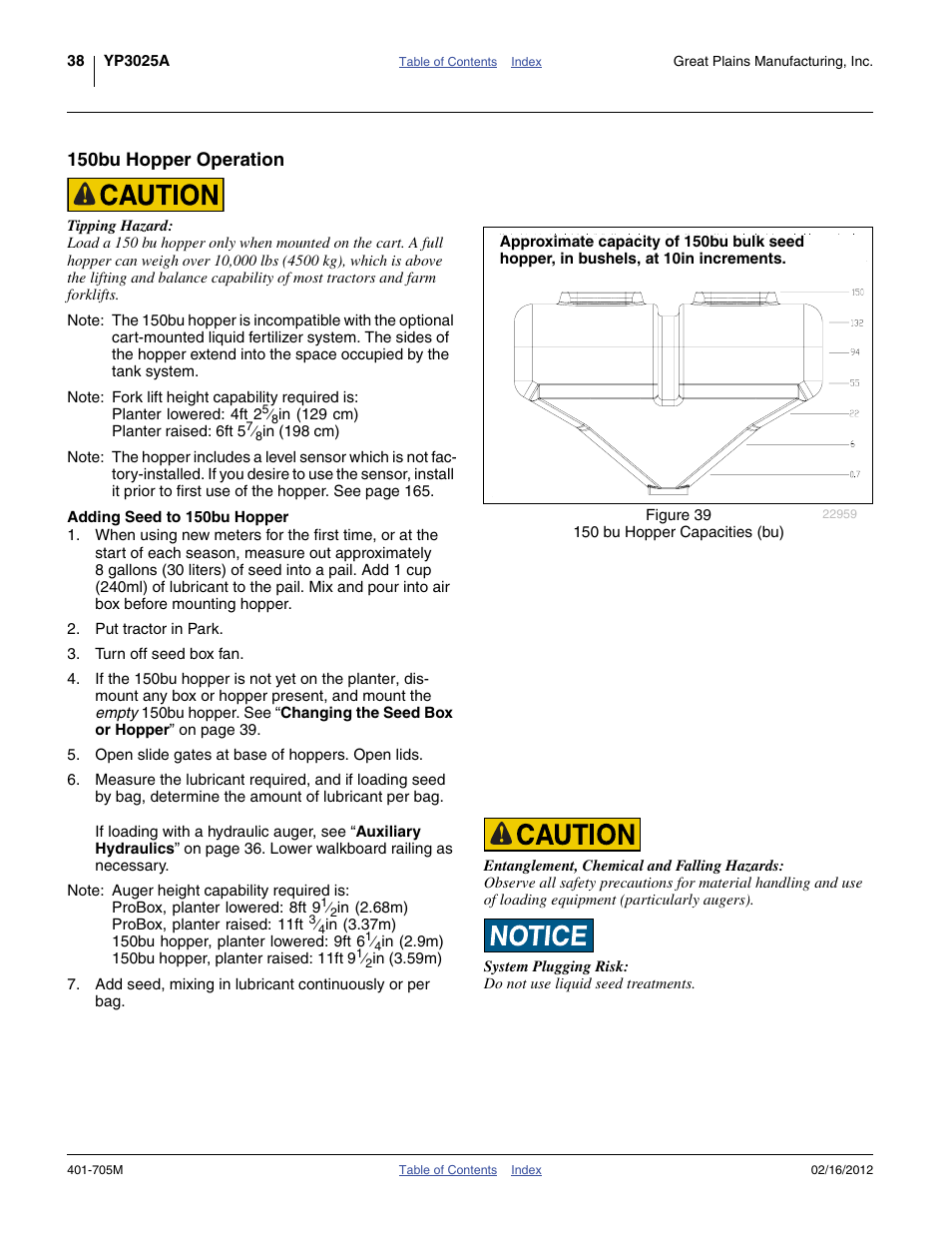 150bu hopper operation, Adding seed to 150bu hopper | Great Plains YP3025A Operator Manual User Manual | Page 42 / 190