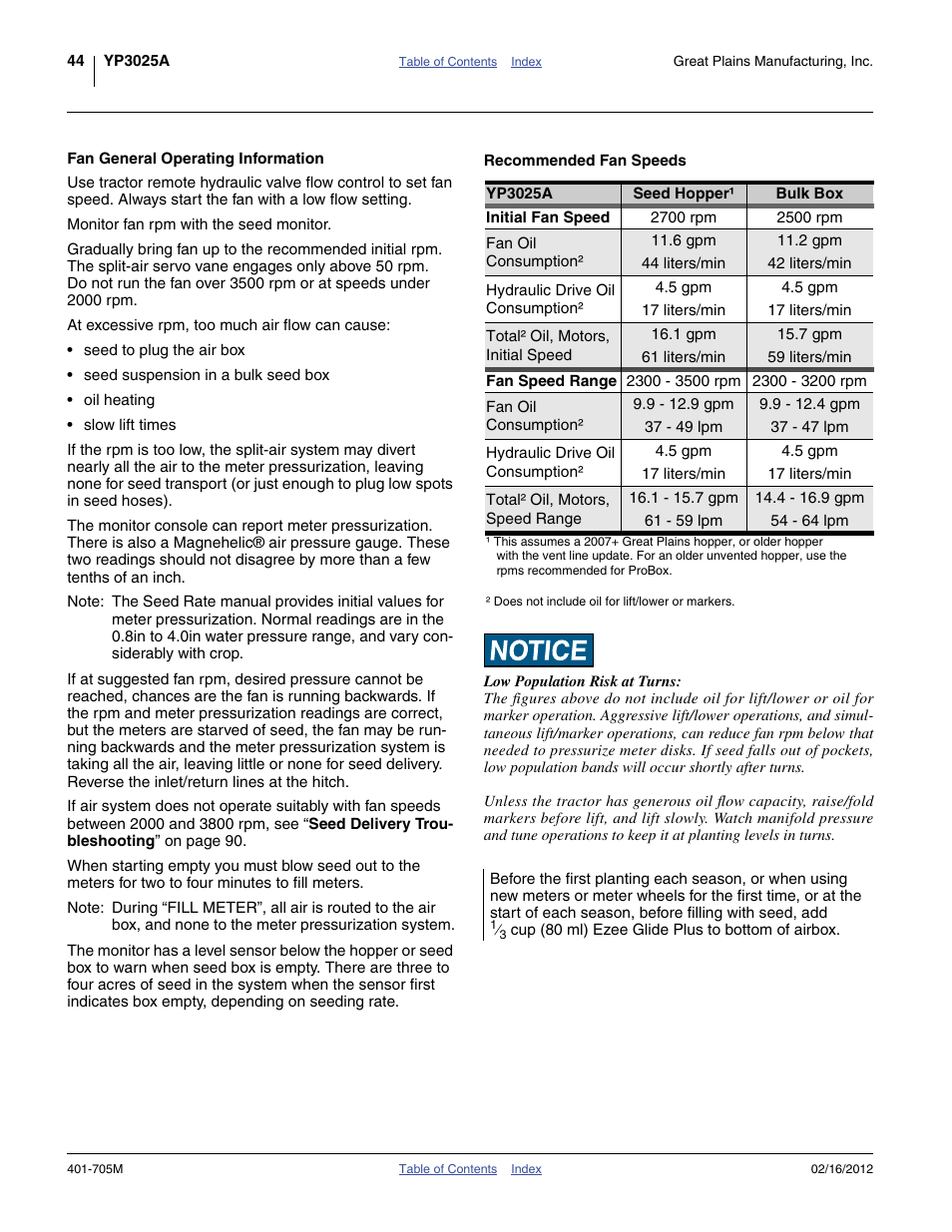 Fan general operating information, Recommended fan speeds | Great Plains YP3025A Operator Manual User Manual | Page 48 / 190