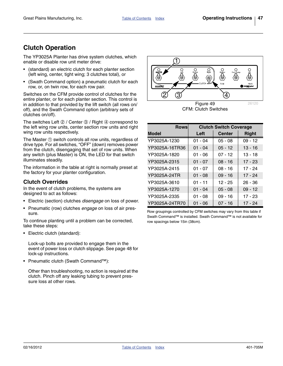 Clutch operation, Clutch overrides | Great Plains YP3025A Operator Manual User Manual | Page 51 / 190