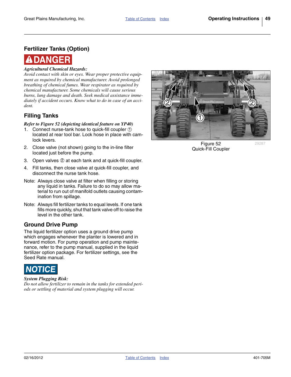 Fertilizer tanks (option), Filling tanks, Ground drive pump | Great Plains YP3025A Operator Manual User Manual | Page 53 / 190