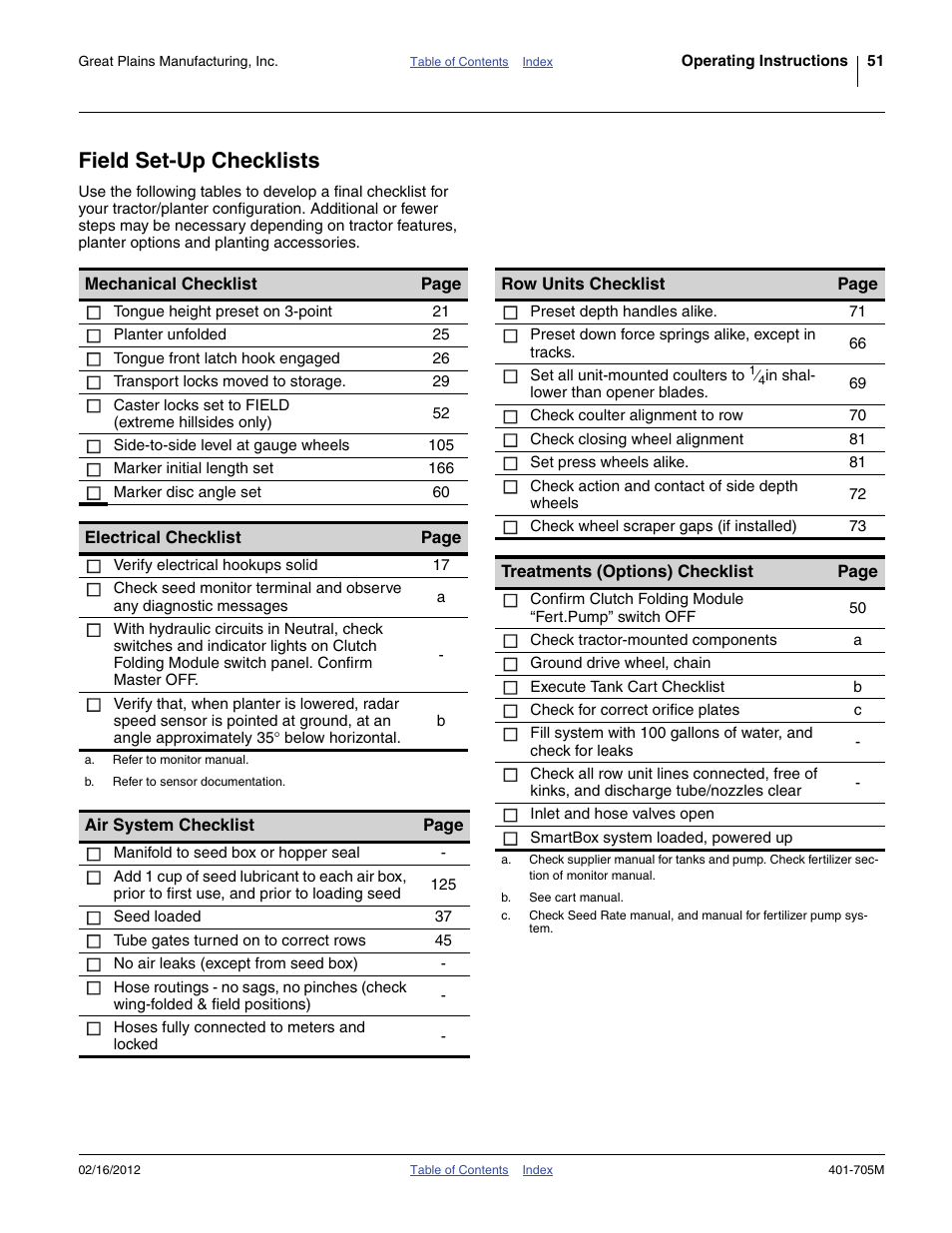 Field set-up checklists | Great Plains YP3025A Operator Manual User Manual | Page 55 / 190
