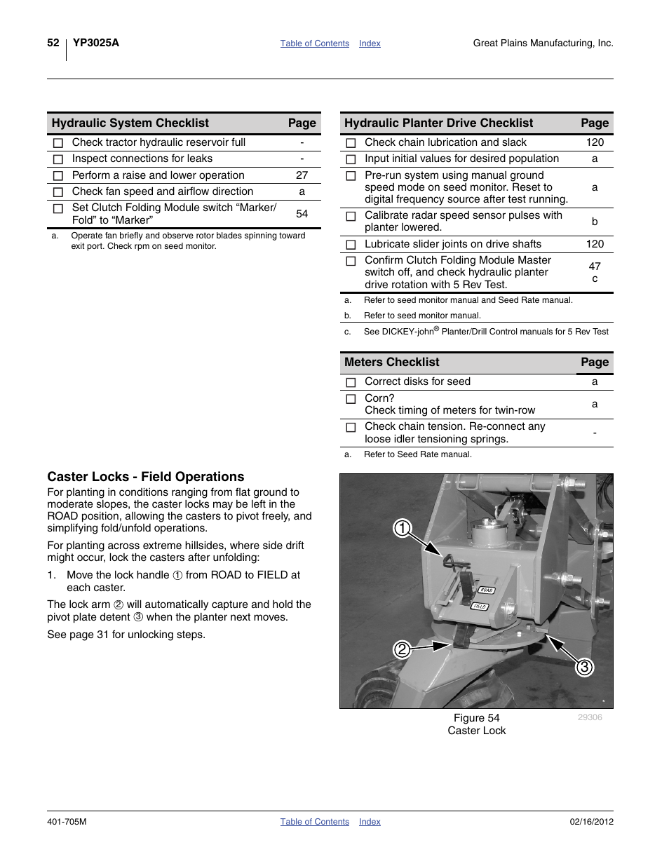 Caster locks - field operations | Great Plains YP3025A Operator Manual User Manual | Page 56 / 190