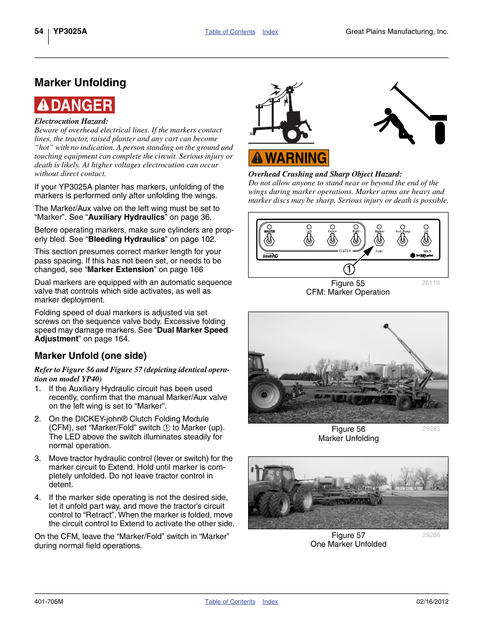 Marker unfolding, Marker unfold (one side) | Great Plains YP3025A Operator Manual User Manual | Page 58 / 190