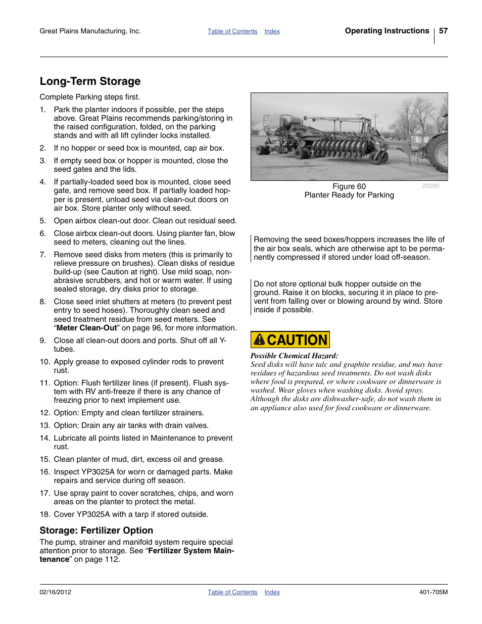 Long-term storage, Storage: fertilizer option | Great Plains YP3025A Operator Manual User Manual | Page 61 / 190