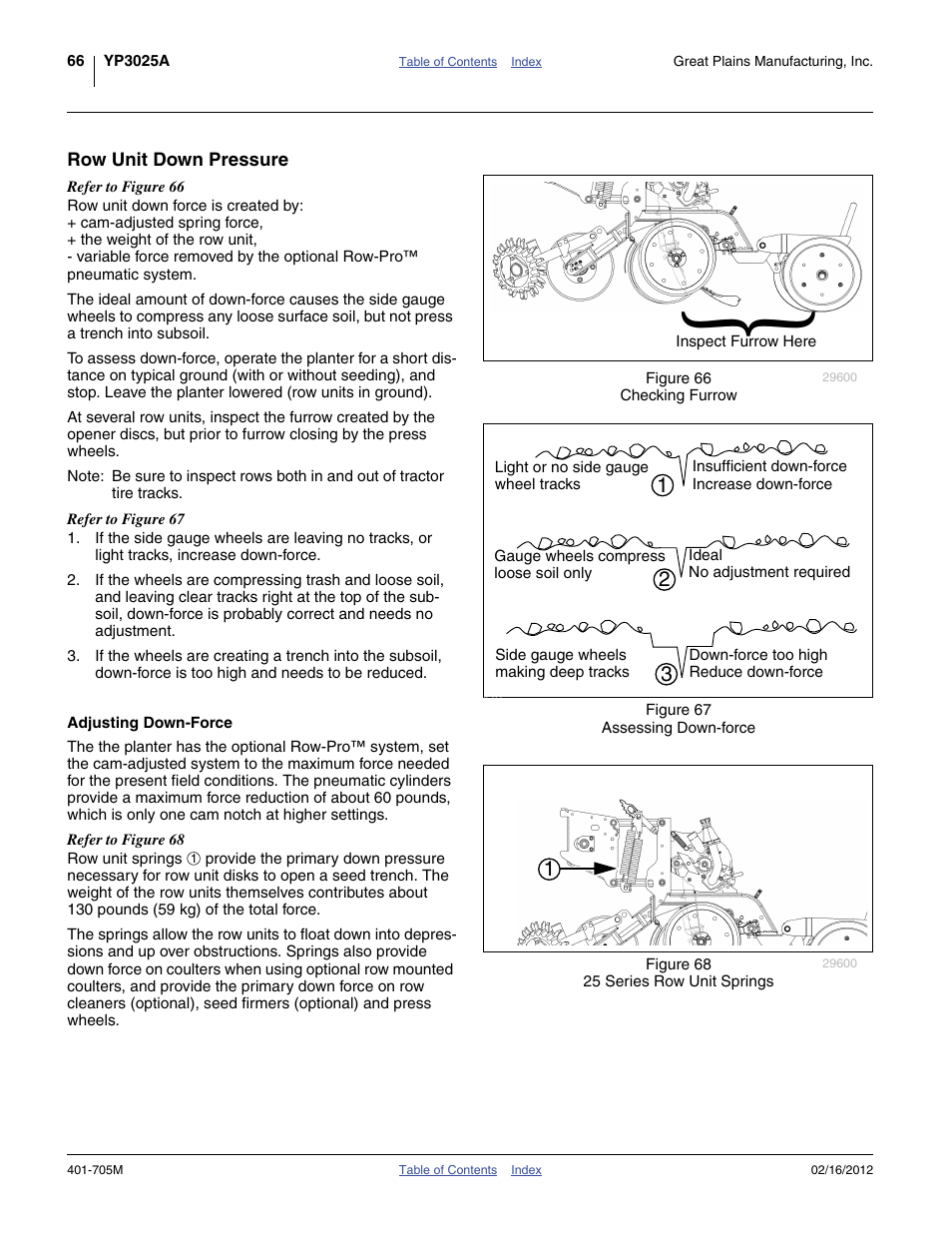 Row unit down pressure, Adjusting down-force | Great Plains YP3025A Operator Manual User Manual | Page 70 / 190