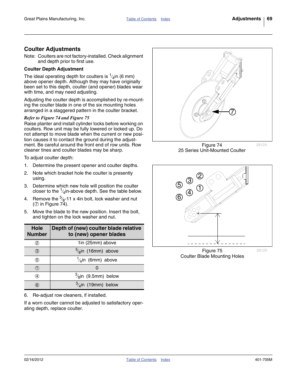 Coulter adjustments, Coulter depth adjustment | Great Plains YP3025A Operator Manual User Manual | Page 73 / 190