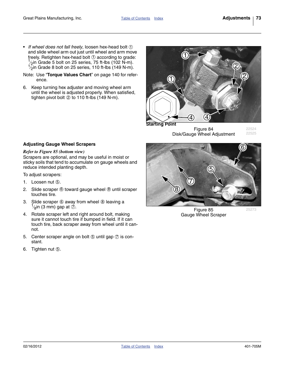 Adjusting gauge wheel scrapers, Refer to figure 84 | Great Plains YP3025A Operator Manual User Manual | Page 77 / 190