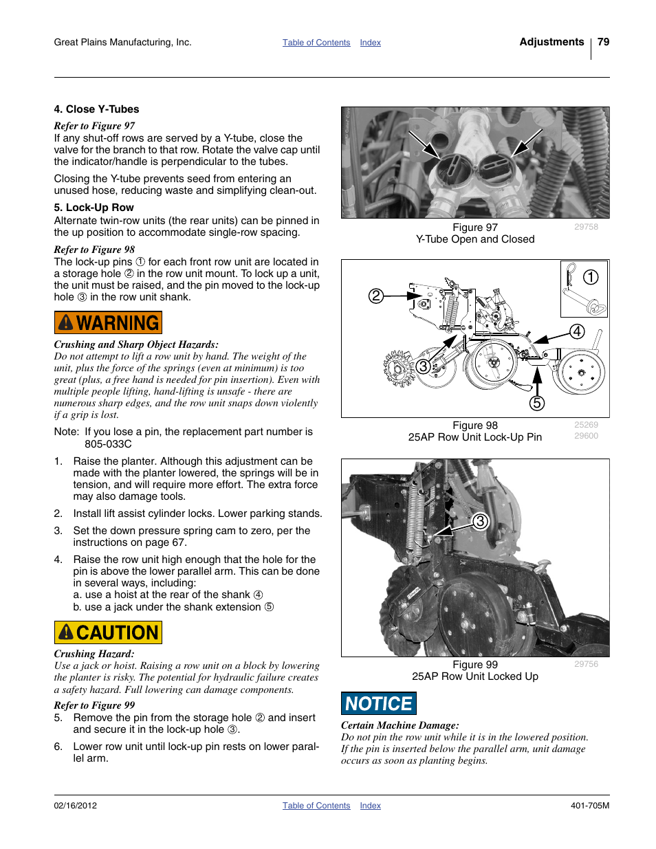 Close y-tubes, Lock-up row | Great Plains YP3025A Operator Manual User Manual | Page 83 / 190