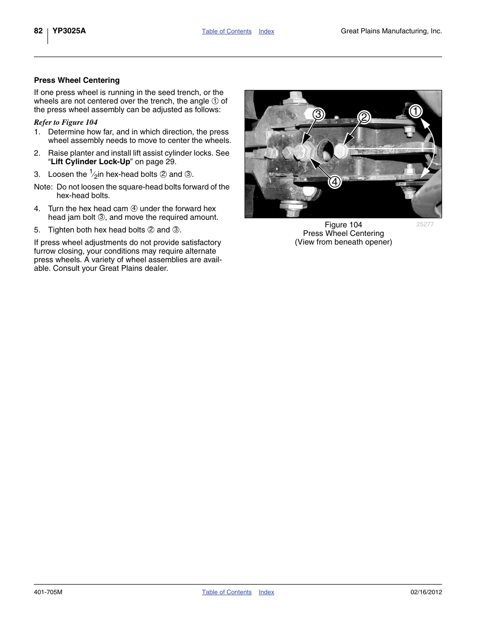 Press wheel centering | Great Plains YP3025A Operator Manual User Manual | Page 86 / 190