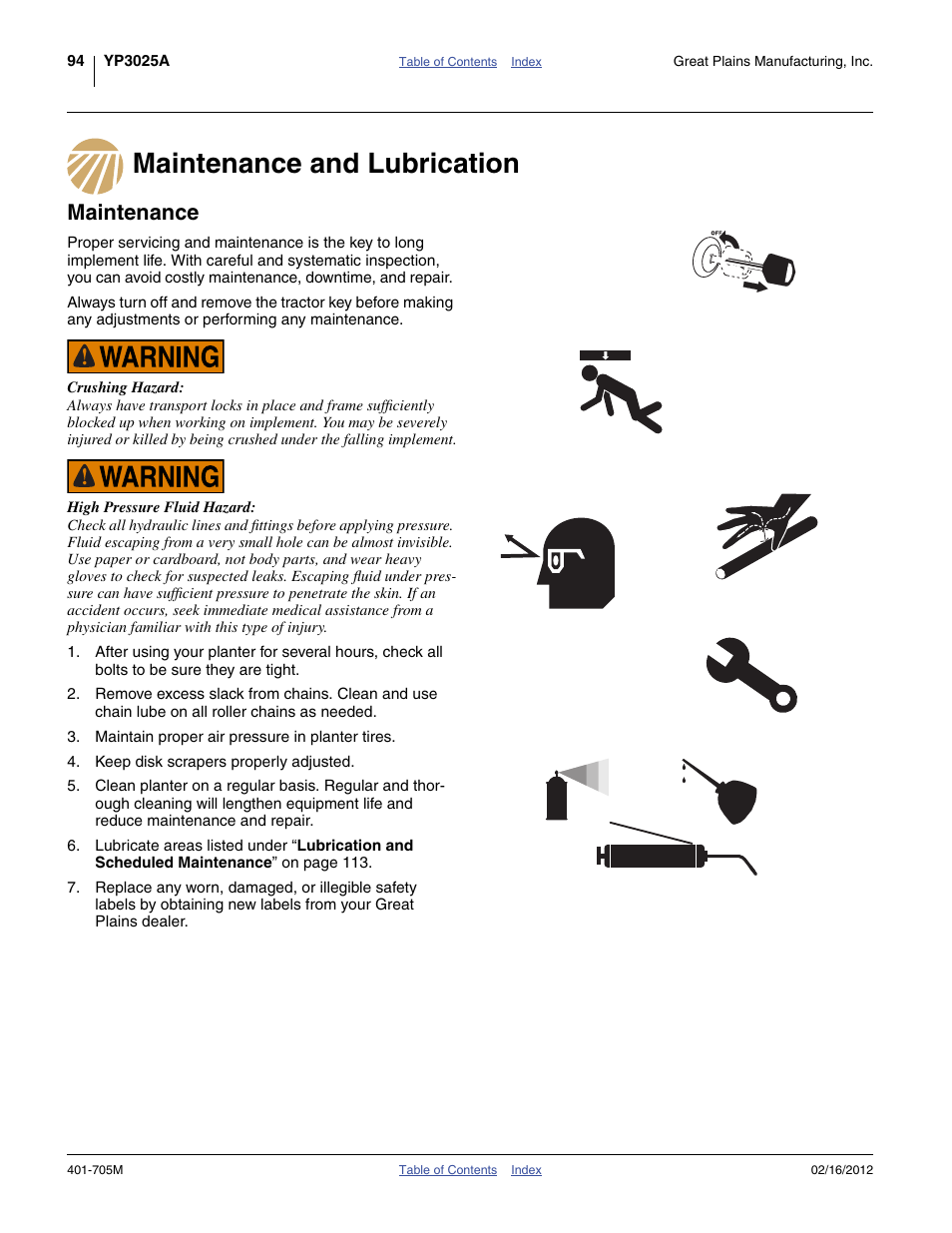 Maintenance and lubrication, Maintenance, Maintenance and lubrication maintenance | Shear bolt replacement ( maintenance | Great Plains YP3025A Operator Manual User Manual | Page 98 / 190