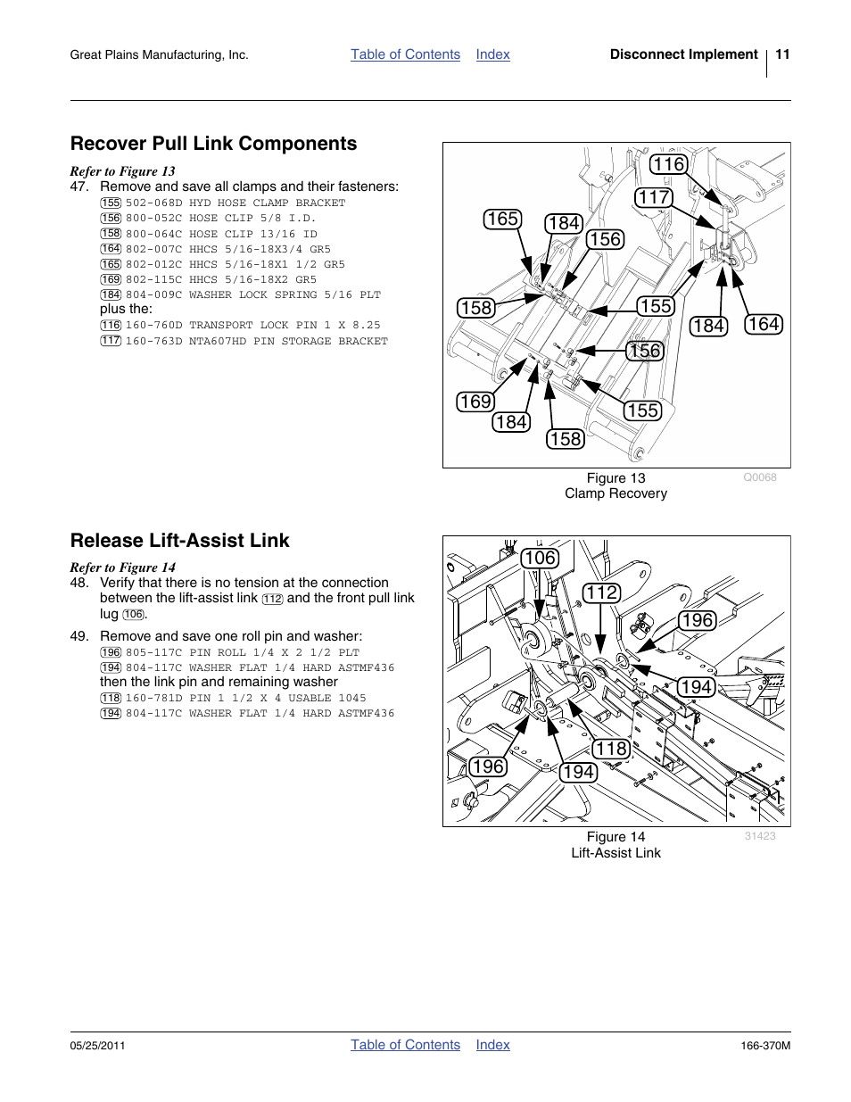 Recover pull link components, Release lift-assist link | Great Plains 2007HD  Update Installation User Manual | Page 15 / 106