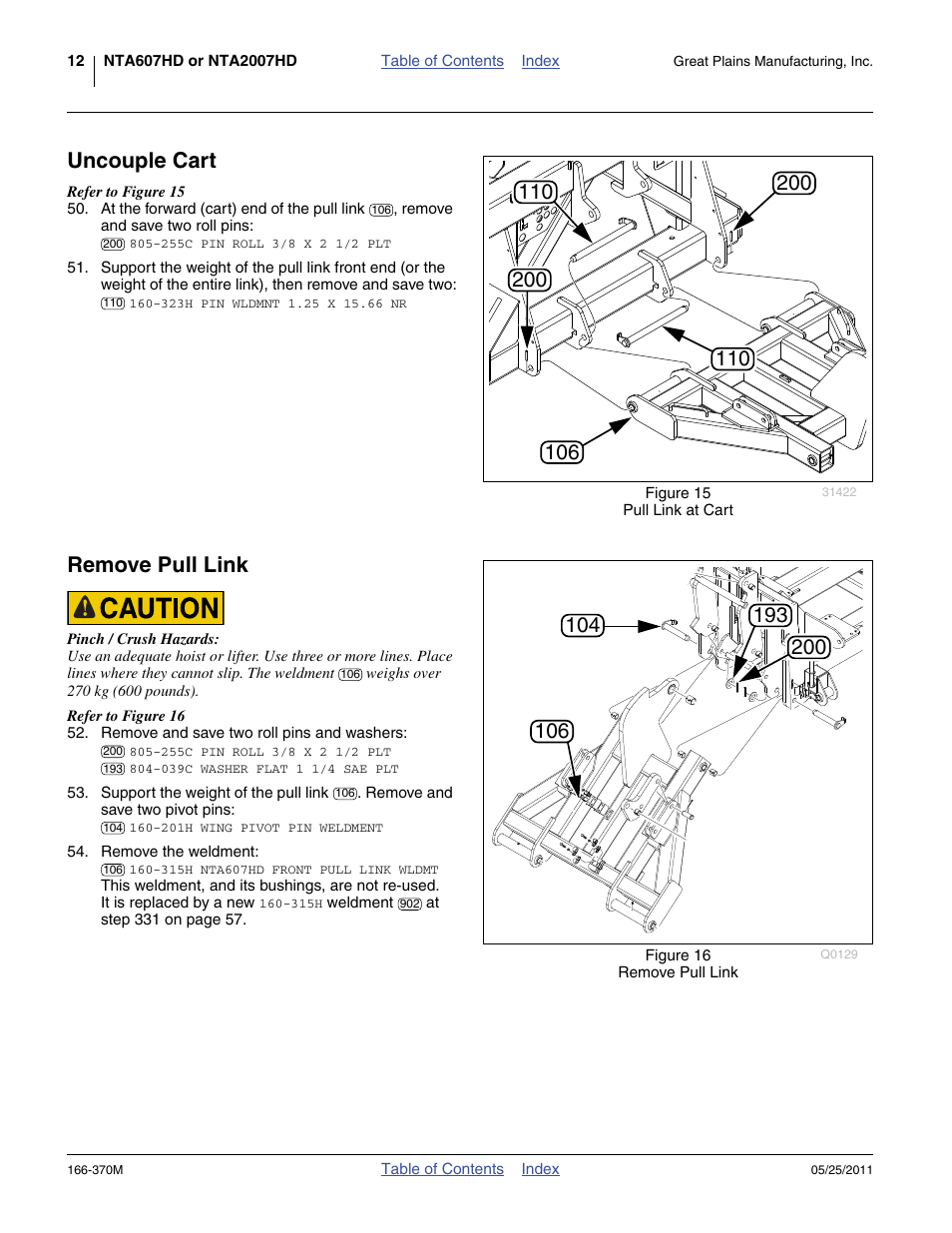 Uncouple cart, Remove pull link, Uncouple cart remove pull link | Great Plains 2007HD  Update Installation User Manual | Page 16 / 106