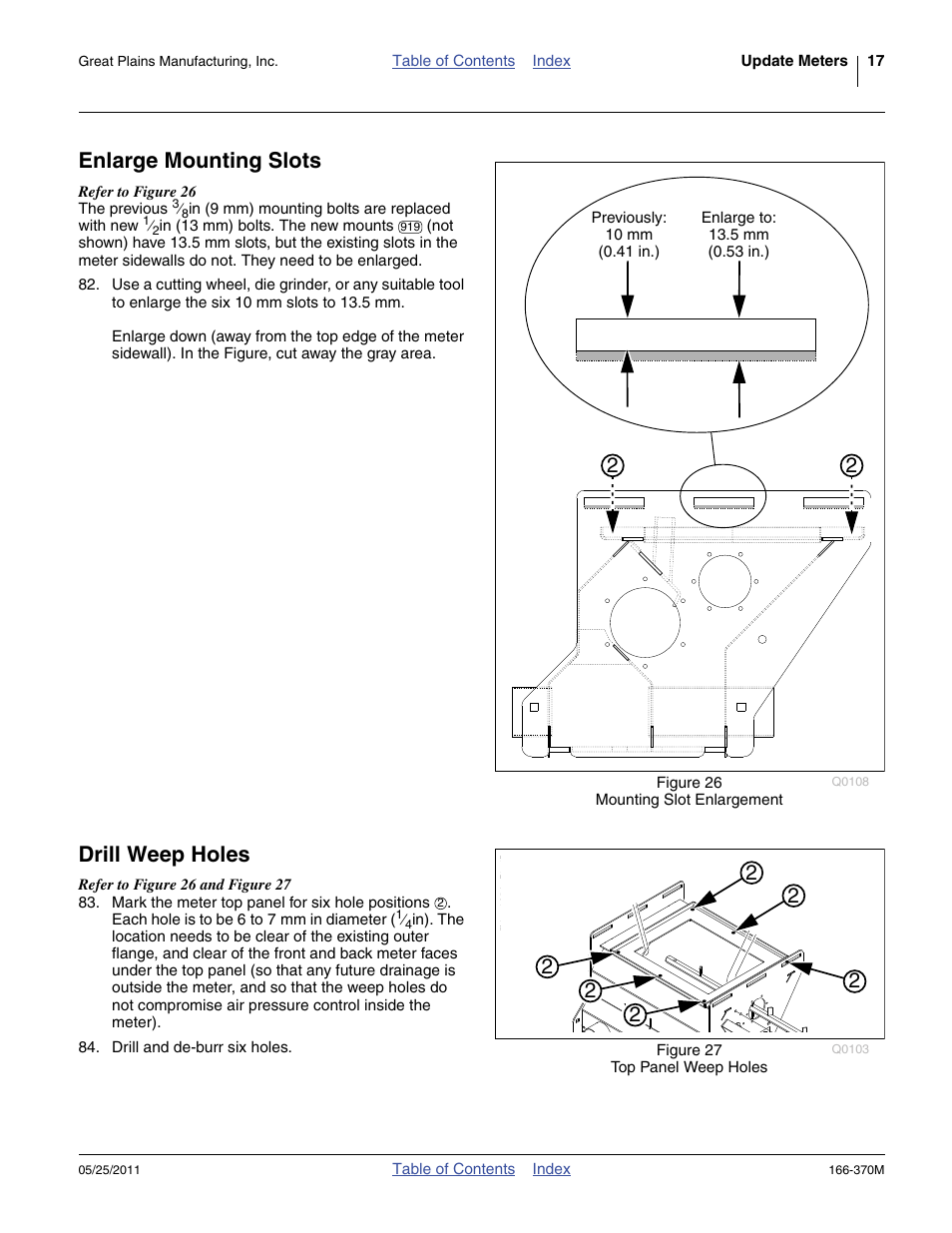 Enlarge mounting slots, Drill weep holes, Enlarge mounting slots drill weep holes | Great Plains 2007HD  Update Installation User Manual | Page 21 / 106