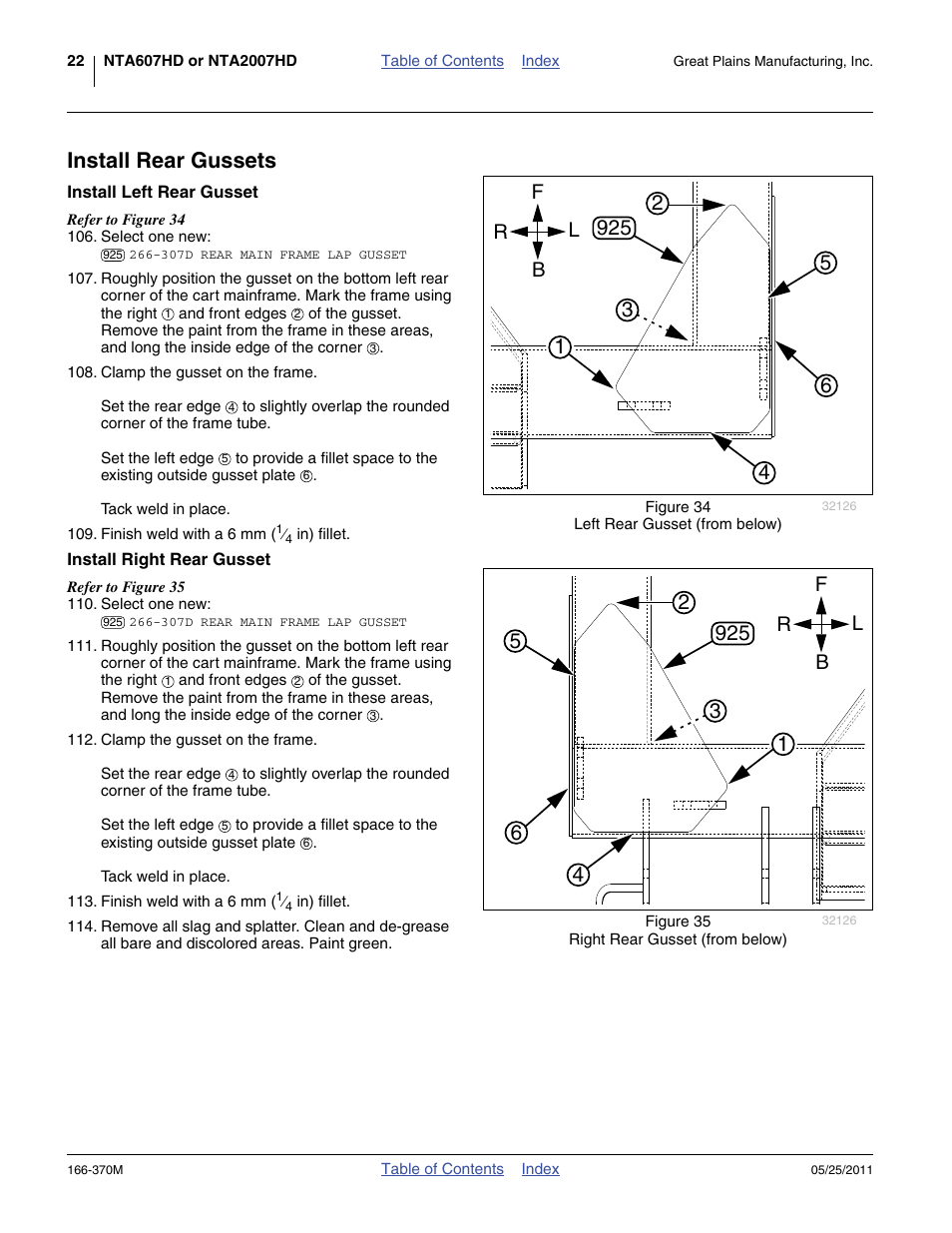 Install rear gussets, Install left rear gusset, Install right rear gusset | Install left rear gusset install right rear gusset, Rl b f | Great Plains 2007HD  Update Installation User Manual | Page 26 / 106