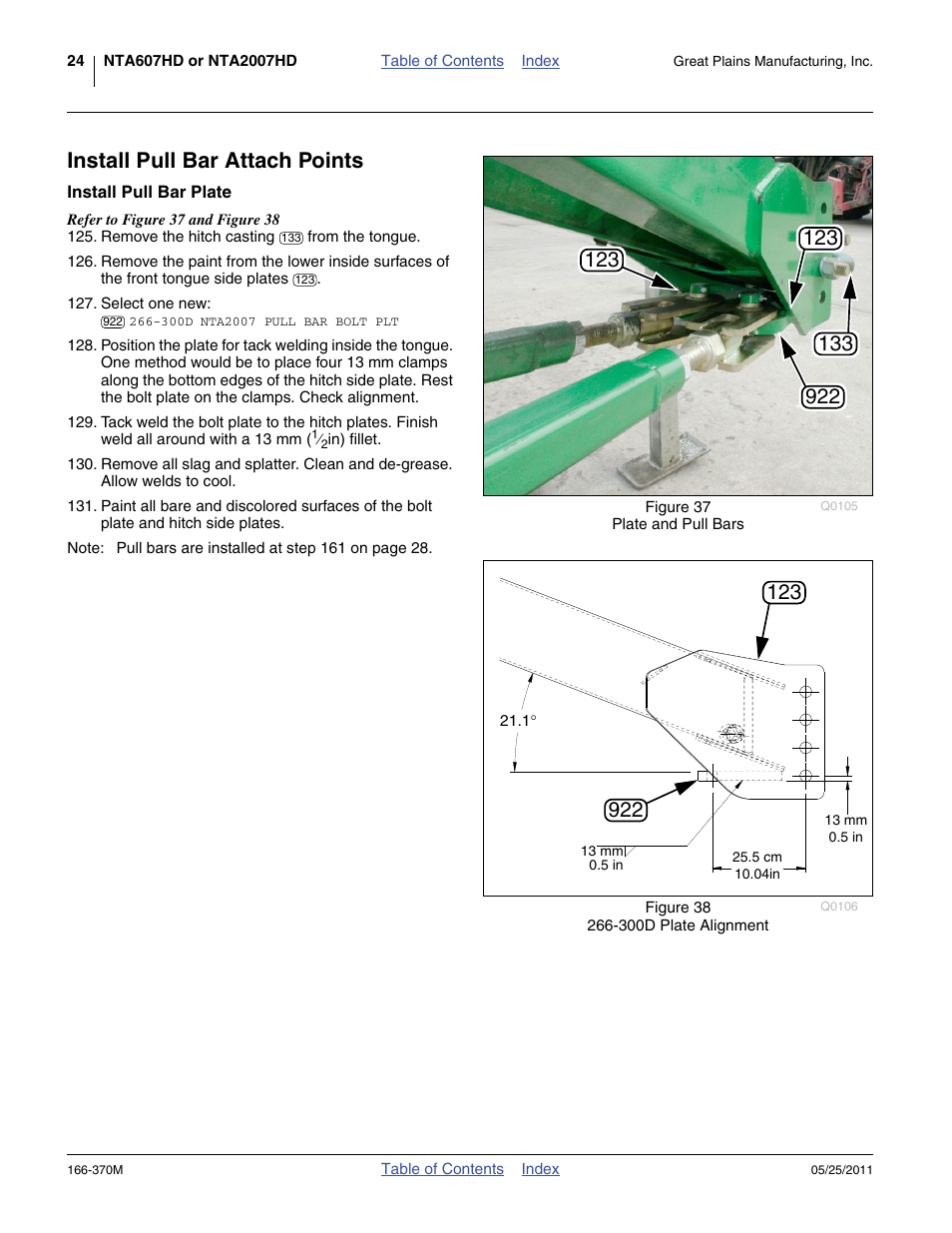 Install pull bar attach points, Install pull bar plate | Great Plains 2007HD  Update Installation User Manual | Page 28 / 106