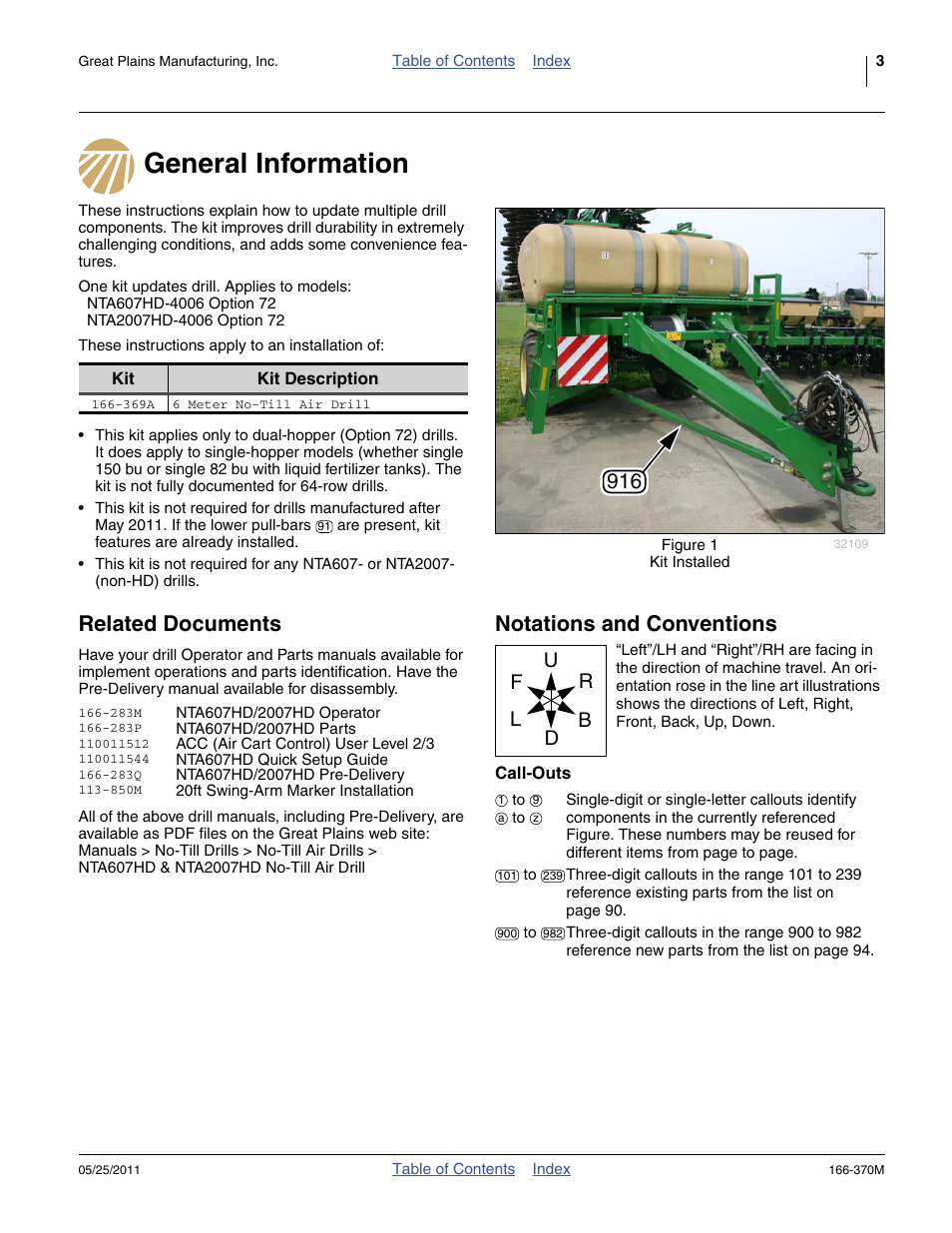 General information, Related documents, Notations and conventions | Call-outs | Great Plains 2007HD  Update Installation User Manual | Page 7 / 106